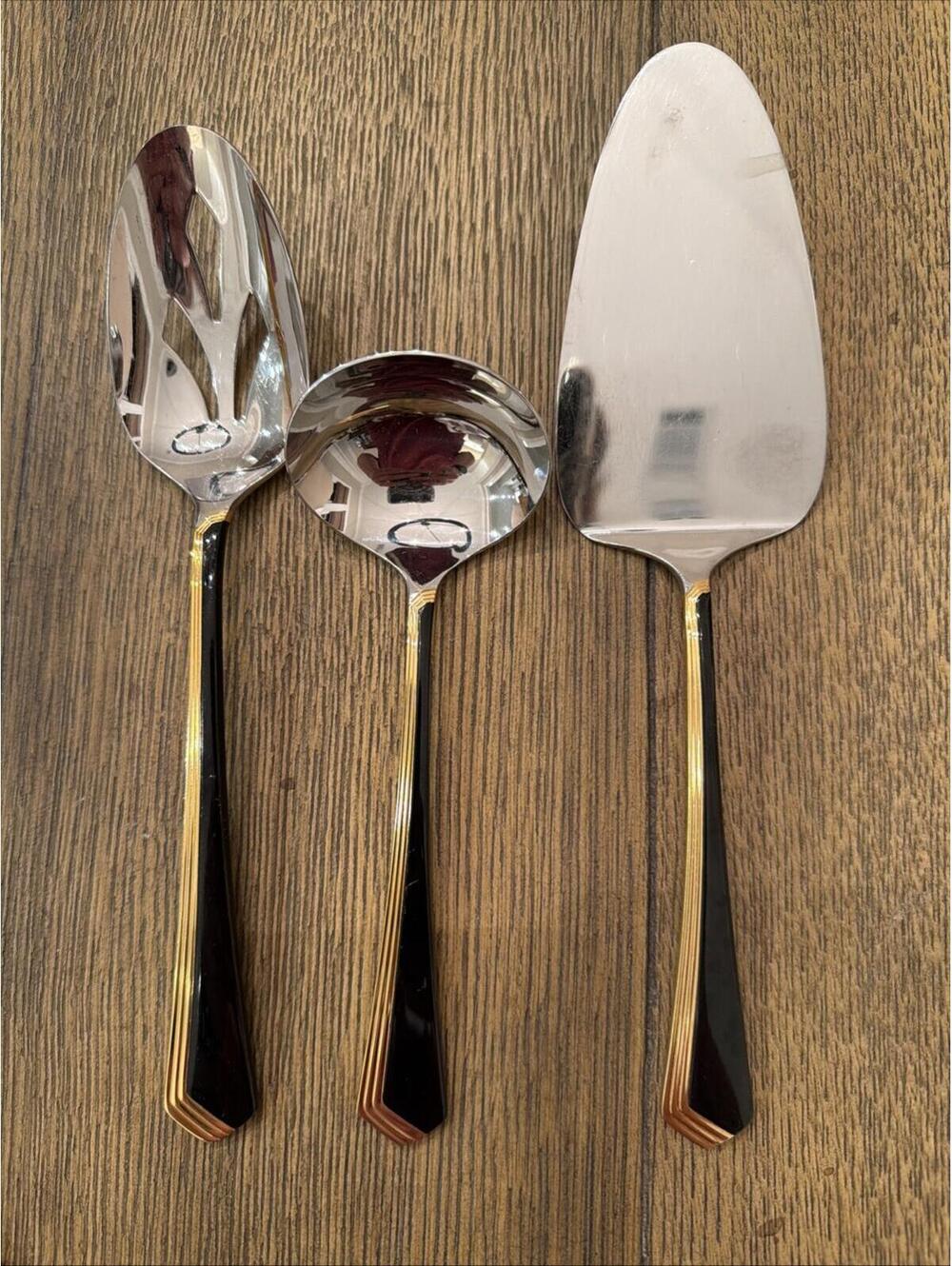 Yamazaki Patrick Ramona Black Gold Accent Serving Pieces – Set of 3 – Stainless